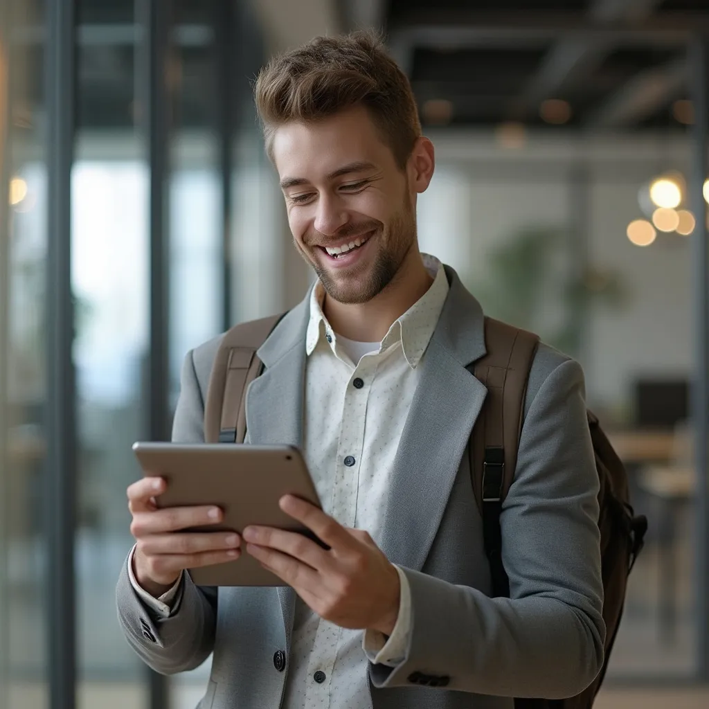 Portrait d'un jeune professionnel utilisant l'outil